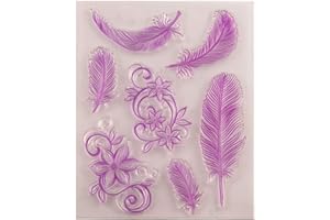 5.5 by 7.1 Inches Feather Flower New Clear Rubber Stamps for Scrapbooking Card Making Easter Christmas Clear Stamps