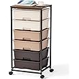 Rolling Storage Cart with Drawers,Utility Cart with 6 Large Drawers and Wooden Tabletop,Craft Storage Cart with Lockable Wheels for Bedroom, Office, Classroom, Kids'Room, Living Room (Brown)