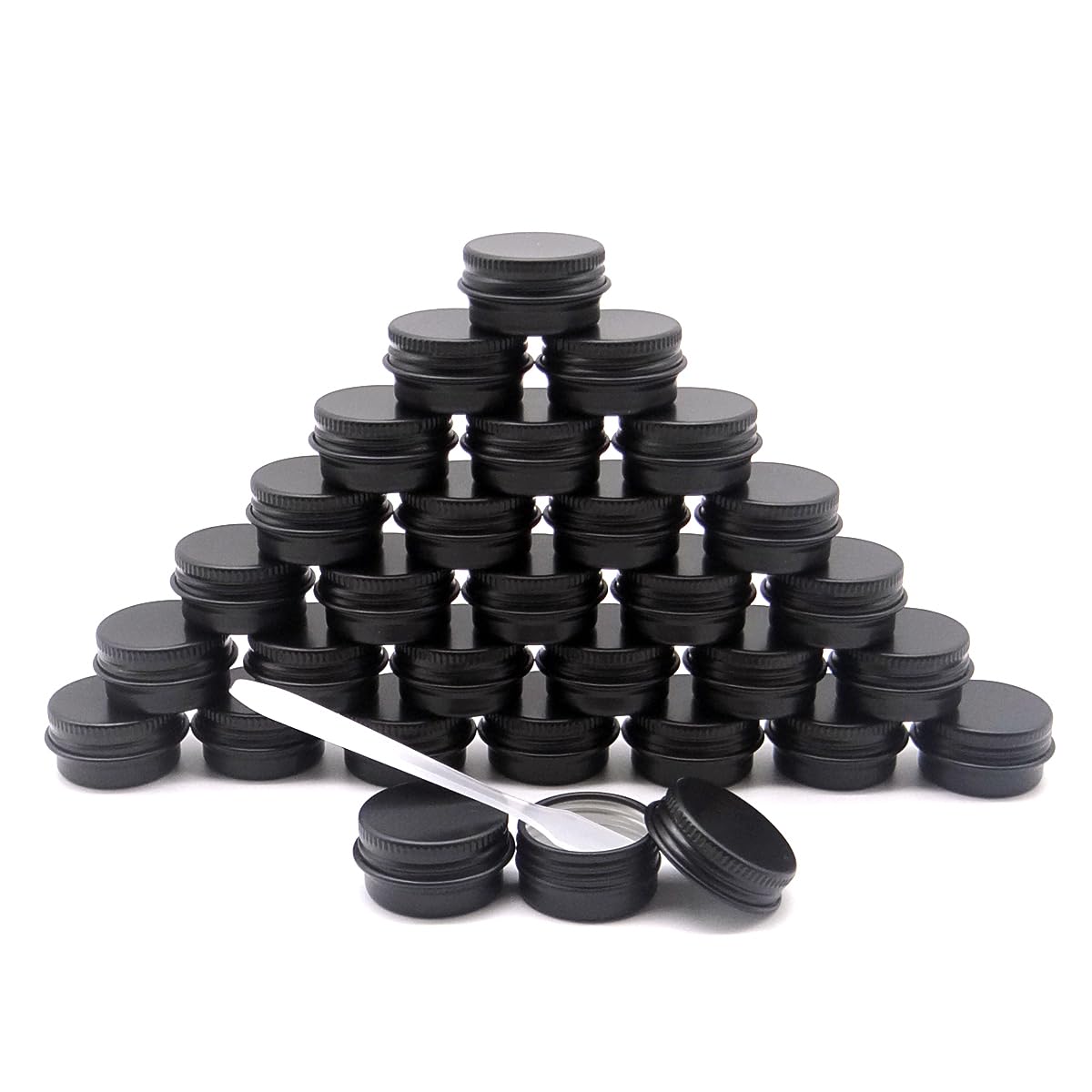 Wopanxye 30 pack 5 ml Black Lip Balm Tin Cans, 5g Mini Aluminum Makeup Sample Containers with Screw Lid, Empty Metal Tins Pot Storage Travel Jars for Cosmetic, Cream, Candle, Tea, 5 Gram Small Tins