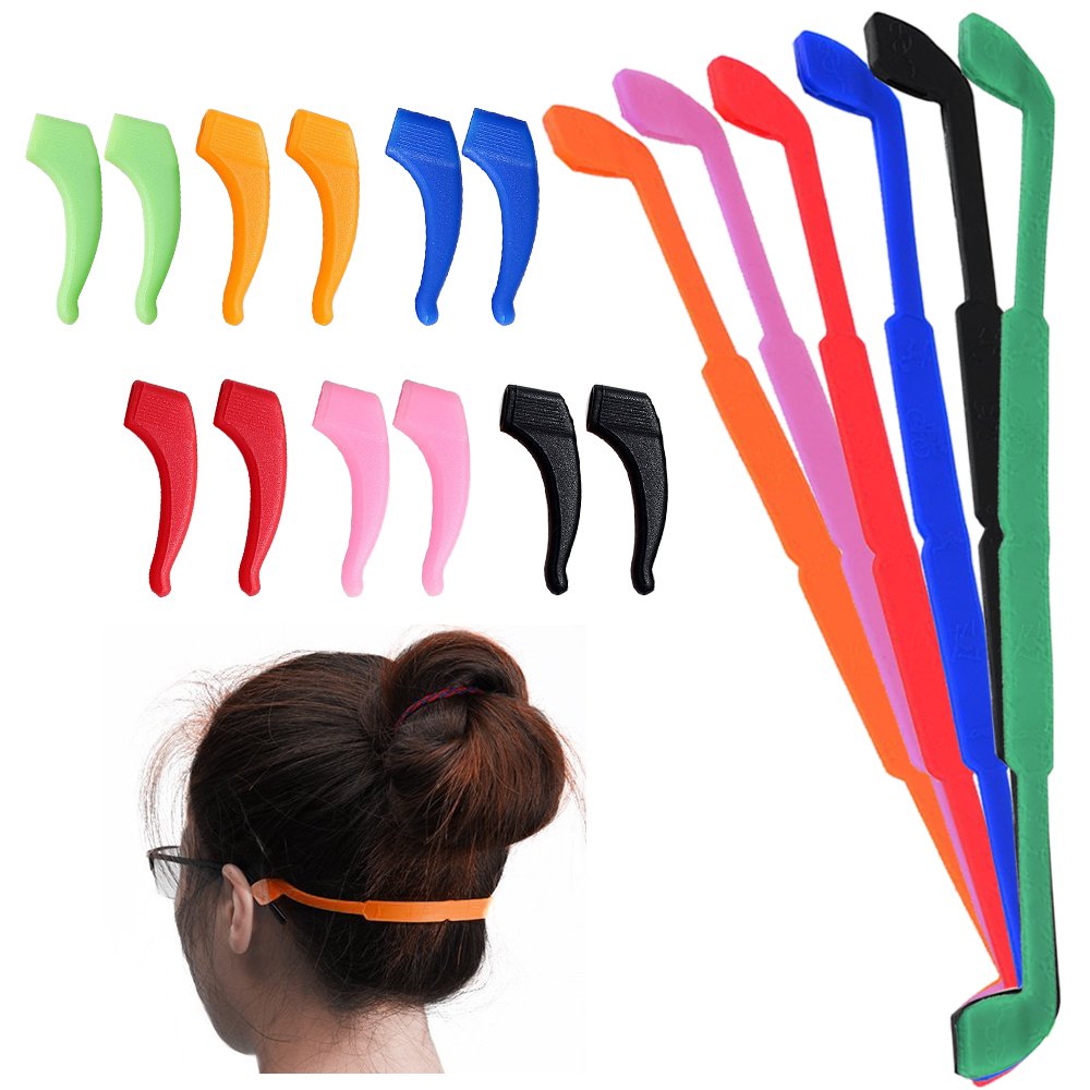 SENHAI 6 Pack Silicone Glasses Straps with 6 Pairs Ear Grip Hooks, Anti-slip Soft Eyewear Retainer Eyeglasses Holder for Kids Adult Sports - Black, Red, Orange, Pink, Blue, Green