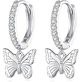 S925 Sterling Silver Post Drop/Dangle Earrings for Women | Heart, Star, Butterfly Huggie Earring Hypoallergenic Lightweight Paved with Cubic Zirconia | Birthday Valentine's Day Earrings Jewelry for Women Girls