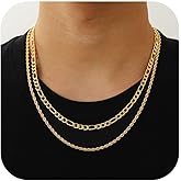 Lydow Layered Stainless Steel Chain Necklaces for Men Boys, 2Pcs Cuban Link/Rope/Herringbone Chains Jewelry Gifts, 16 "/18 ", 18 "/20 ", 20 "/22 ", 22 "/24 "