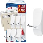 TAILI Hooks for Hanging,6 Sticky Hooks &amp; 8 Adhesive Strips Holds up 3 lb | White Utility Hooks for Painted Wall, No Damage Heavy Duty, Removable &amp; Reusable for Door, Dorm, Clothes, Kitchen
