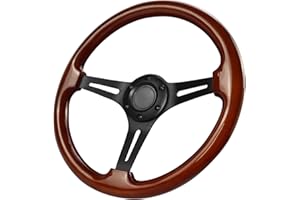 MOTAFAR Universal Racing/Golf Cart Steering Wheel, 13.8" 6 Bolts Wood Grain Nostalgia Style with Horn Button, Fit for Golf Cart Club Car EZGO RXV & TXT, Yamaha, Precedent Tempo, DS(Frosted Black)