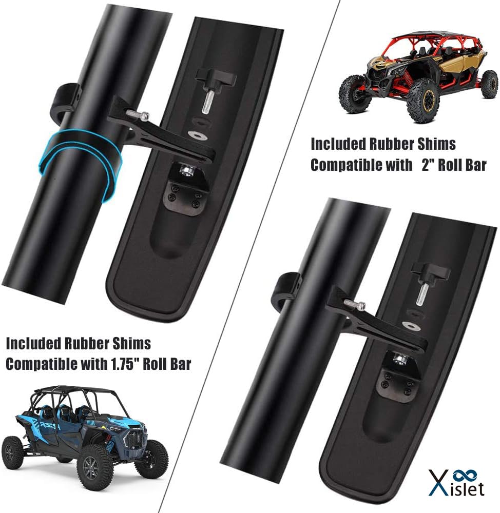 RZR Rear View Mirror, Xislet UTV Rear Mirror Included Rubber Shims and Bypass Compatible with 1.75