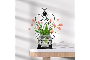 HOMIGHT Angel Plant Terrarium with Metal Stand, Air Planter Bulb Glass Vase Metal for Hydroponics Home Garden Office Decoration-Plant Lover's Gift for Women (Angel)