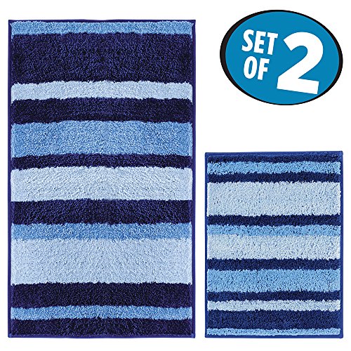 mDesign Soft Microfiber Non-Slip Bathroom Mat/Rug for Bathroom, Vanity, Bathtub/Shower, Dorm Room - Set of 2, Surf Blue