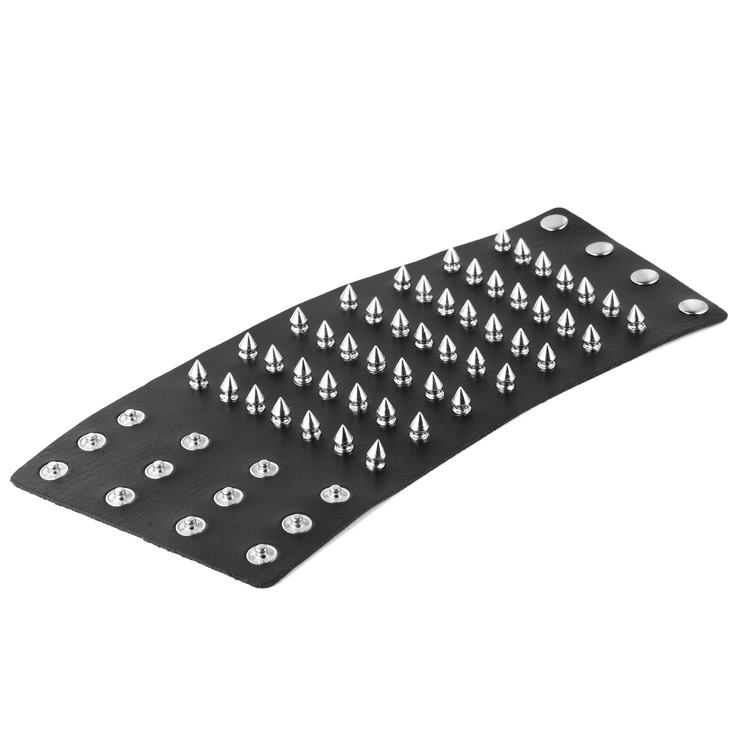 HZMAN Unisex Black Metal Spike Studded Punk Rock Biker Wide Strap Leather Bracelet