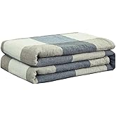 youlanhome Cotton Muslin Throw Blanket for Couch, Soft Cozy 4 Layer Pre-Washed Reversible Cotton Blankets Lightweight Breathable Bed Blanket for All Season Retro Style (Blue Checkered, 50"x60")
