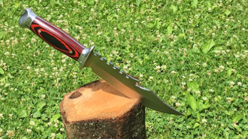 USA Combat Bowie Hunting Knife w/ Leather Sheath, Pakkawood Handle, & Razor Sharp 420 SS Rust Free Full Tang Fixed Blade (Leather Sheath) By eT