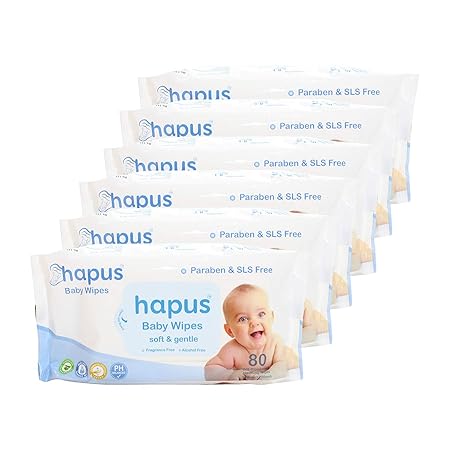 Hapus Paraben and SLS-Free Baby Wipes (Blue) - Pack of 6