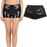 Women's Metallic Rave Booty Shorts,Shiny High Waisted Bottoms,Sparkly Metallic Booty Shorts for Dancing Raves Festivals