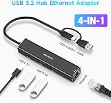 RSHTECH USB C Hub Ethernet Adapter 4-in-1 USB 3.2 10Gbps 1Gbps Network view 2