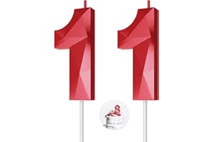 KENJOVIVO Number Birthday Candles(11 Candle Red) 3D Diamond Shape Number Happy Birthday Cake Candles for Birthday Party Wedding Decoration Reunions Theme Party