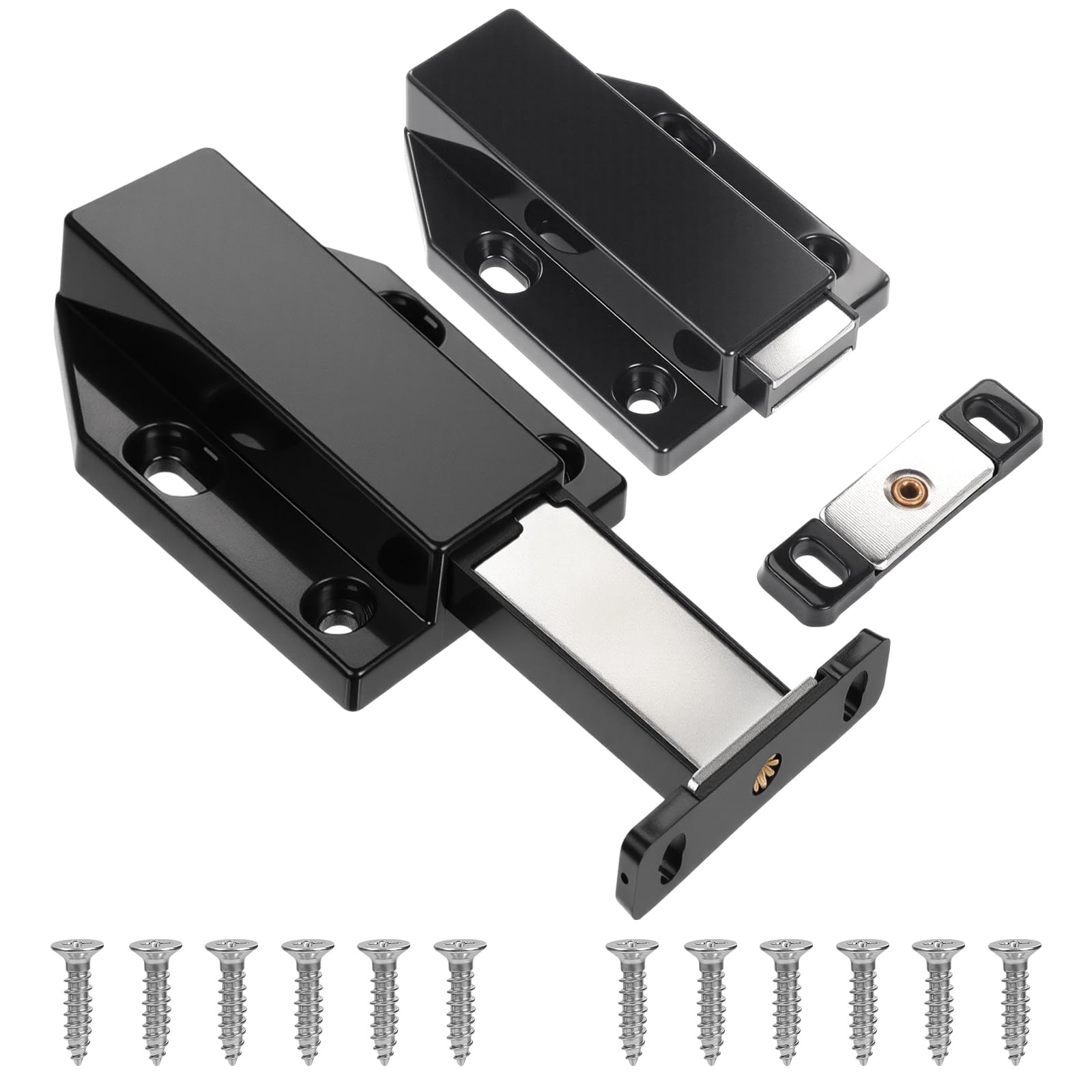 View 1 of 2 Pack Magnetic Push Latches, Push to Open Magnetic Cabinet Latch, Magnetic Touch Release Latches with Strong Pop Out, Magnetic Cabinet Door Catch for Kitchen Cabinets Cupboards Drawers, Black