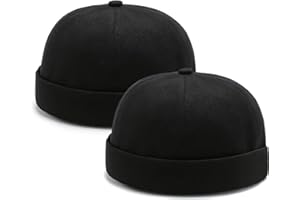 Malaxlx 2Pcs Mens Docker Cap Brimless Hat Retro Sailor Worker Skull Cap Beanie
