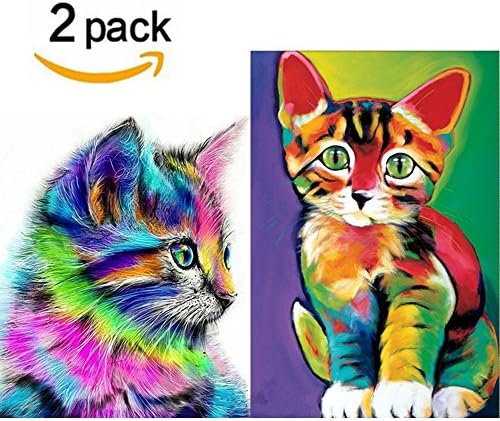 2 Pieces Cat 5D Diamond Painting DIY Kit Rhinestone Painting Craft Supply for Art Craft DIY Home Decoration