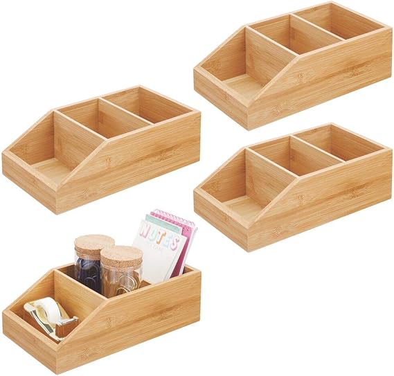mDesign Bamboo Wood Food Storage Bin with Divided 3