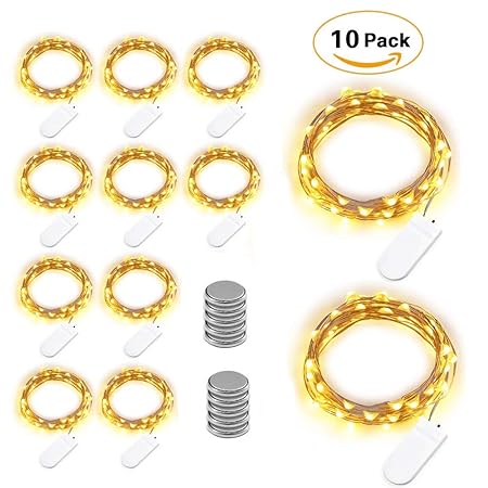20 LEDs 2M Lichterkette, 10 Stück LED Lichterketten Mini Drahtlichterkette LED Lichts Warmweiß mit Knopfbatterie für Party, G