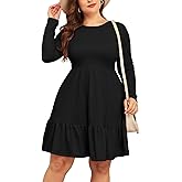 ZOMVA 2024 Winer Women's Plus Size Dress Ribbed Knit Long Sleeve Crew Neck A Line Short Ruffle Hem Sweater Dresses