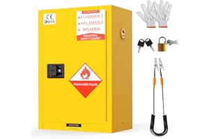 YOEXTO 30 Gallon Flammable Storage Cabinet 23 x 18 x 35in, Galvanized Steel Flammable Liquid Storage Cabinet, Adjustable Shelves, Yellow