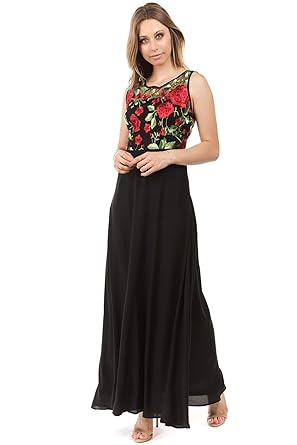 embroidered mesh maxi dress