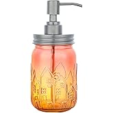 YunNasi Soap Dispenser with Stainless Steel Pump, Refillable Liquid Hand Soap Dish Soap Dispensers for Bathroom Counter, Kitchen Sink (RedOrange)