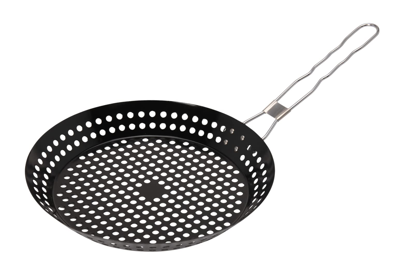 OrionMart Nonstick Grill Wok Perforated Pan – Grill Pan with Foldable Handle for Indoor and Outdoor Use