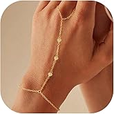 Hand Chain Bracelets for Women 14K Gold Plated Stackable Heart Charm Bracelet Hand Chain Bracelet Ring Heart Cubic Zircon Hand Jewelry for Women Accessories Gifts