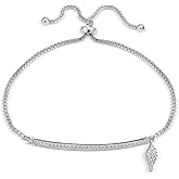 Hoops & Loops Sterling Silver Cubic Zirconia Bar Wing Charm Adjustable Bracelet