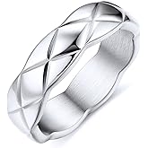 FOCALOOK Crush Bands Ring for Women Yellow Gold Plated 6MM Wide Wedding Promise Stacking Rings, Size 7-12