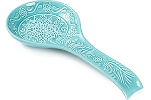 MIKIGEY Ceramic Spoon Rest, 9 Inches Large Spoon Holder for Kitchen Counter, Kitchen Accessories, Dishwasher Safe, Turquoise