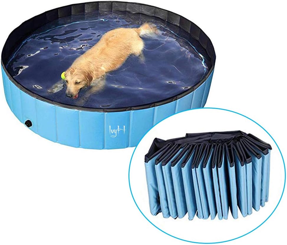 IvyH Dog Paddling Pool Puppy Swimming Shower Bathing Bathtub Foldable Pet Wash Tub Water Pond for Pets Children Kid 80 * 20cm