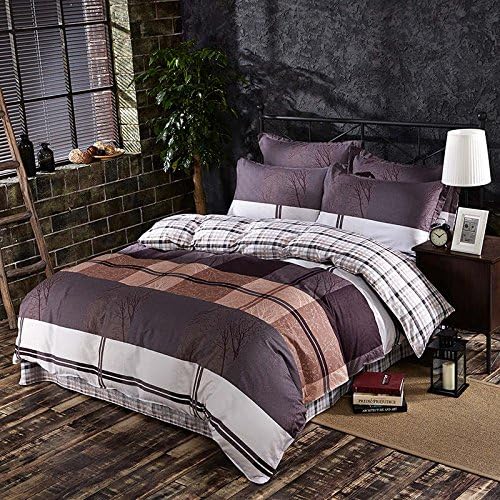 CocoQueen Gentle Man Style Solid Simple Brown Duvet Cover Set Queen Size Soft Cotton