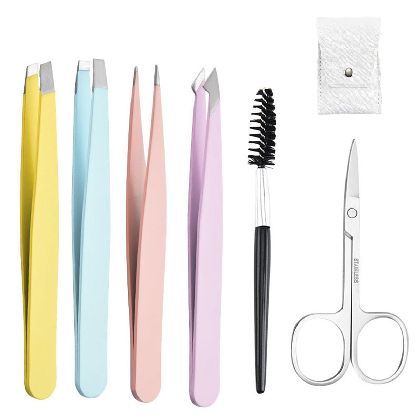 6-Piece Tweezer Set, Stainless Steel Eyebrow Tweezers, 9.6cm Length, Includes Slant Tip, Pointed Tip, Flat Tip, and Angled Tweezers, Ideal for Eyebrow Shaping, Splinter Removal, and Facial Hair Groomi