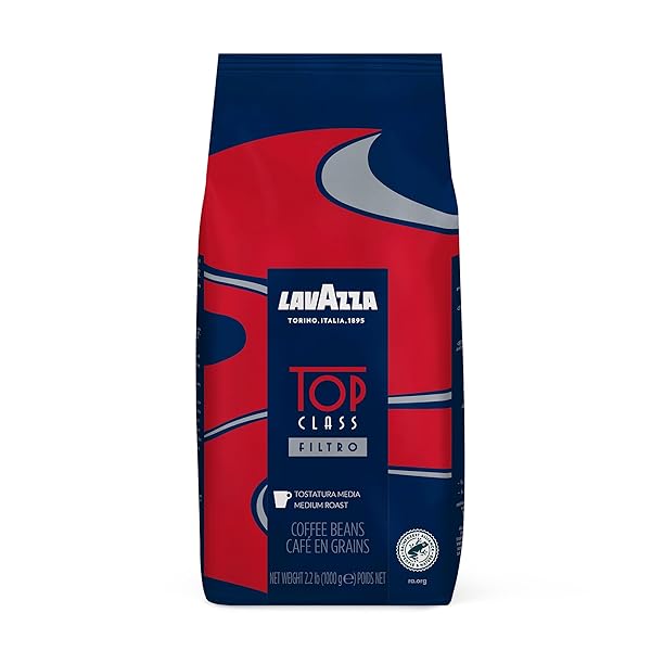 LAVAZZA TOP CLASS FILTRO WHOLE BEAN COFFEE MEDIUM ROAST 2.2LB BAG, 100% NATURAL ARABICA, MILK CHOCOLATE AND ROASTED HAZELNUT AROMATIC NOTES