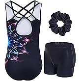 JiAmy Gymnastics Leotards for Girls with Cross Back Sparkly Dance Unitards with Shorts Biketards Outfit for 3-12 Years