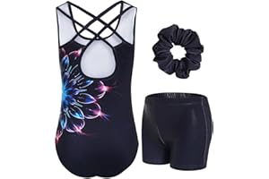 JiAmy Gymnastics Leotards for Girls, Crisscross Back Sleeveless Gymnastics Outfits with Shorts 3Pcs for Kids 3-12 Y