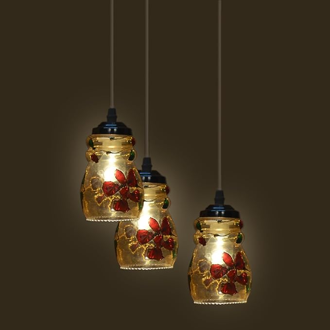 Somil Pendant Ceiling Lamp Set Of Three Lamp Hanging In One Fitting Colorful & Hand Decorative Only From Lakshya Sky
