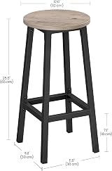 VASAGLE Bar Stools Set of 2 Greige Black Metal Frame Footrest 32x65 cm view 7