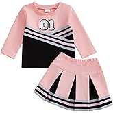 Xnqiwq Toddler Baby Girl Cheerleader Outfit Long Sleeve Shirt Pleated Skirt Set Cheer Uniform Football Cheerleading Clothes