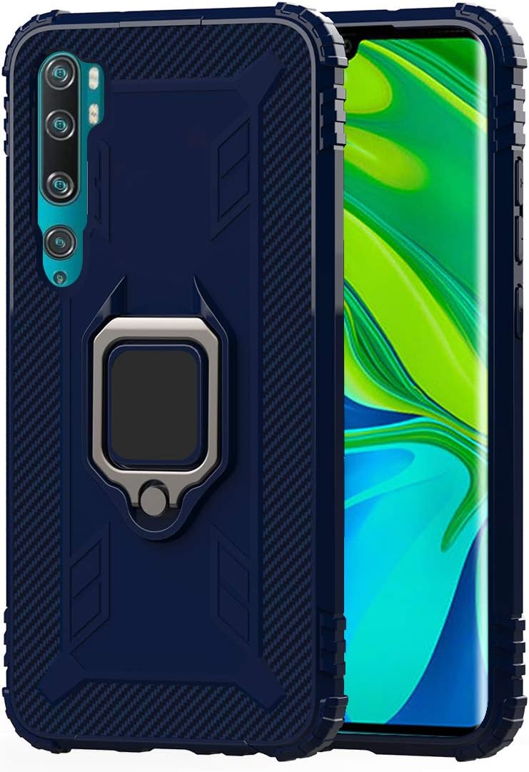 FINEONE Case for Xiaomi Mi Note 10 Pro, Premium Soft Rubber Shockproof Bumper with Upgrade Metal Ring Grip Kickstand & Works With Magnetic Car Mount Anti-Slip Cover (Blue)