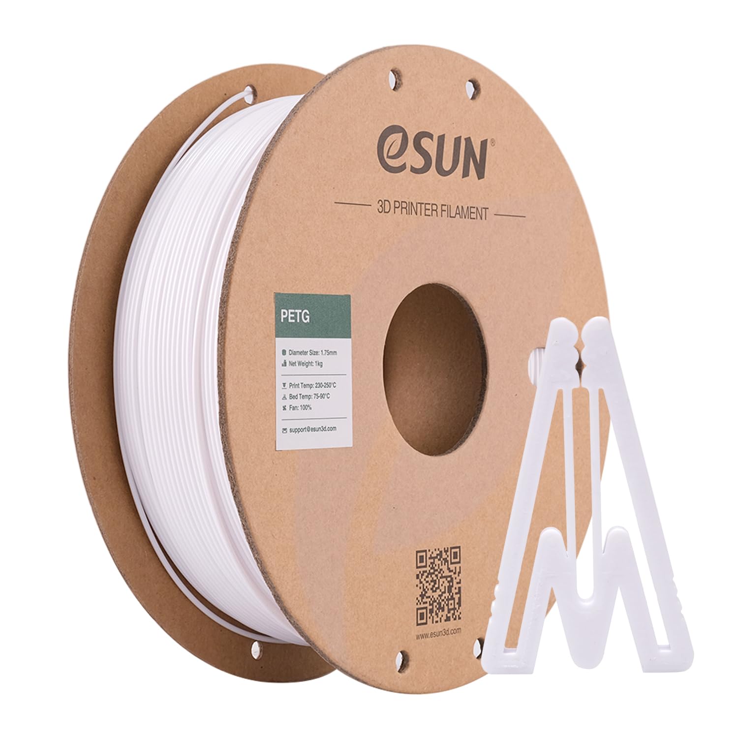 eSUN PETG Filament 1.75mm, 3D Printer Filament PETG, Dimensional Accuracy +/- 0.05mm, 1KG Spool (2.2 LBS) 3D Printing Filament for 3D Printers, Solid White