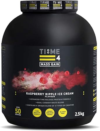 Time 4 Mass Gain Mass Gainer Whey Protein Powder With 4 Types Of Creatine Best Tasting Weight Gain Powder Raspberry Ripple Ice Cream 2 5kg Amazon Co Uk Health Personal Care
