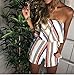ECOWISH Women Off Shoulder Romper Strapless Floral Print Striped Beach Shorts Jumpsuit (US S, Orange)
