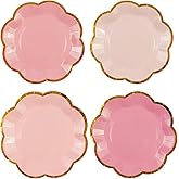 48Pcs Light Pink Scalloped Party Plates - 7inch Gold Foil Gradient Pink Dessert Paper Plate Disposable Cake Plates for Birthday Bridal Baby Shower Wedding Party Decorative Supplies