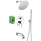 sumerain Rain Shower System with Tub Spout, Tub Shower Faucet Set with 8 inches Shower Head and Hand Shower, Valve Included C