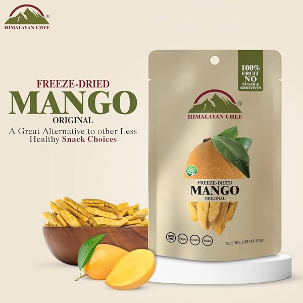HIMALAYAN CHEF FREEZE-DRIED FRUIT – 15G/EACH FREEZE-DRIED MANGO | ORGANIC FRUITS SNACKS, HEALTHY SNACKS FOR KIDS & ADULTS | DRIEDS FRUITS, BABY SNACKS, GLUTEN-FREE