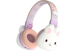YLFASHION Kids Bluetooth Headphones, 85dB Volume Limit, Ultra-Soft Over-Ear, Built-in Mic, Foldable,Cartoon Animal Design, Suitable for School & Travel, FM/TF/AUX Supported (Icarer, Purple Rabbit)