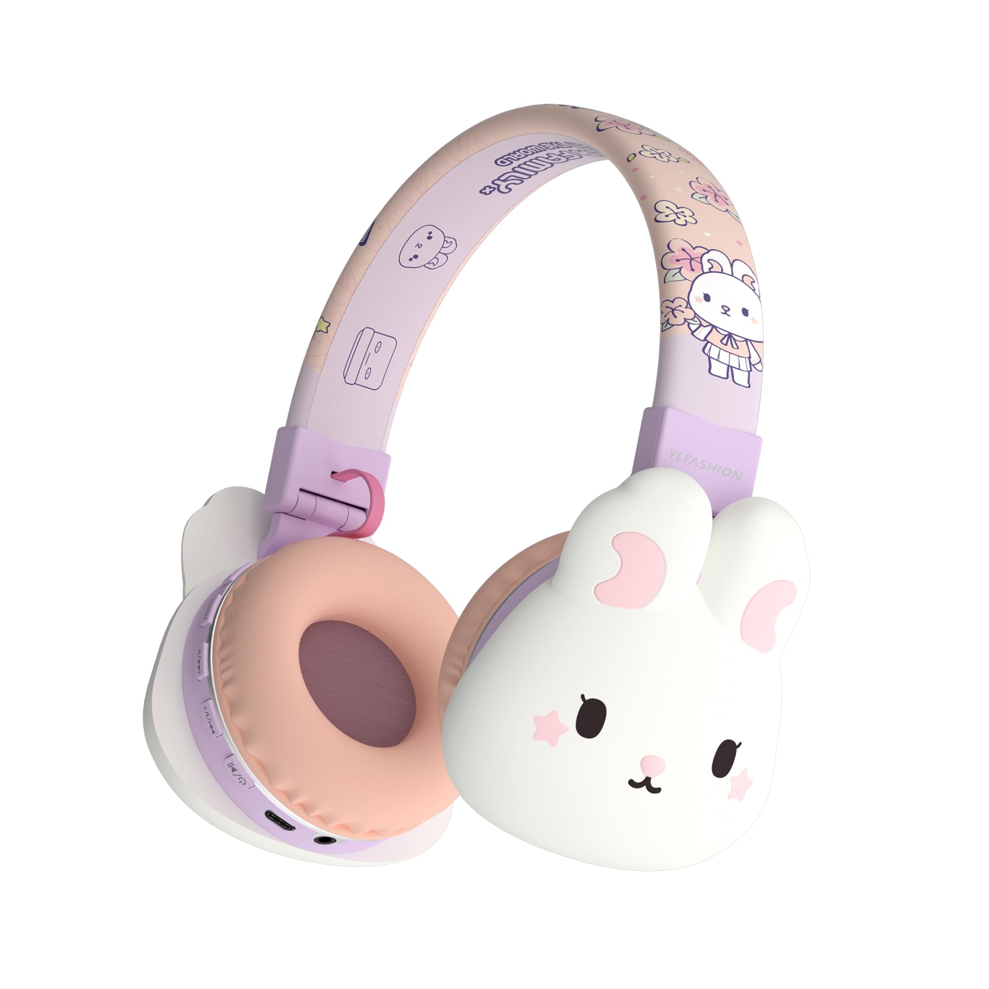 Photo 1 of YLFASHION Kids Bluetooth Headphones, Wireless & Wired Over-Ear with Rabbit Design, Built-in Mic, Volume Limited, Comfortable & Foldable, for Children & Adults/School/iPad/Tablet/Airplane (Purple)